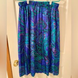 Amazing satin-like vintage midi skirt - blue, green & purple paisley print